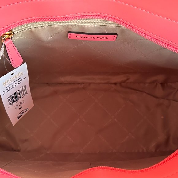 Michael Kors Jet Set Travel LG Chained Tote Shoulder Bag Color-Block MK Tea Rose - Picture 6 of 11